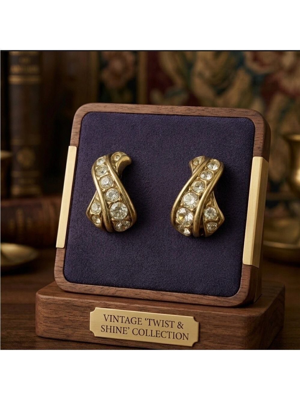 Swarovski Crystal Yellow Gold Wave Earrings 1356